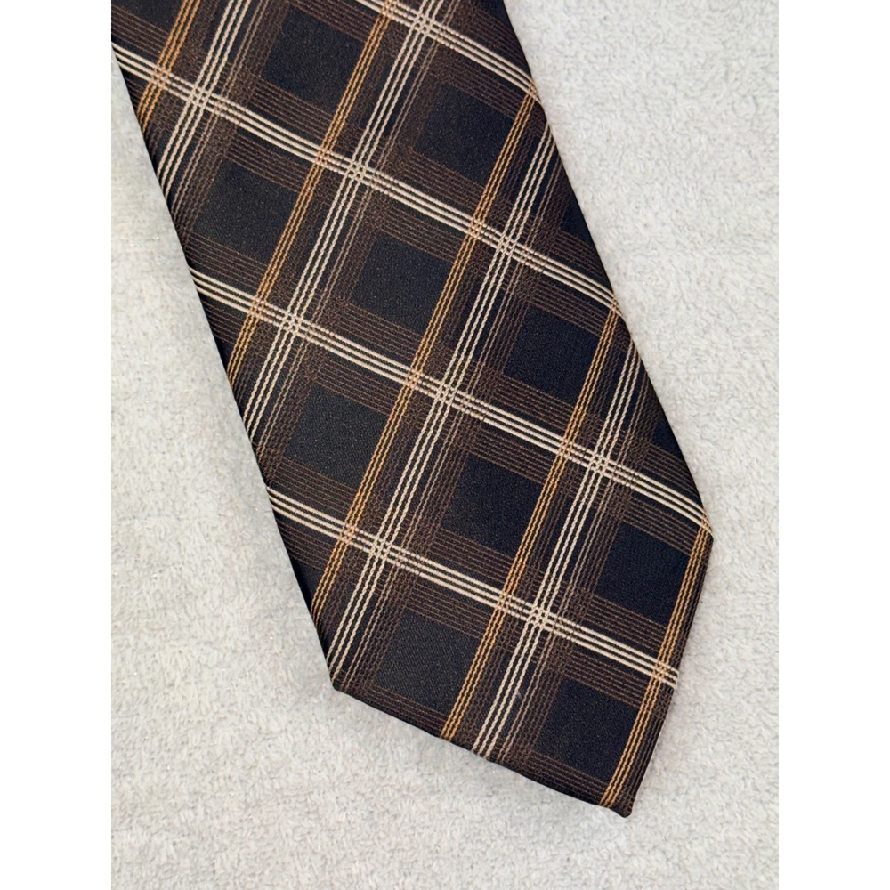Giorgio Brutini Mens Classic Plaid Necktie Brown‎ Gold Tan Black